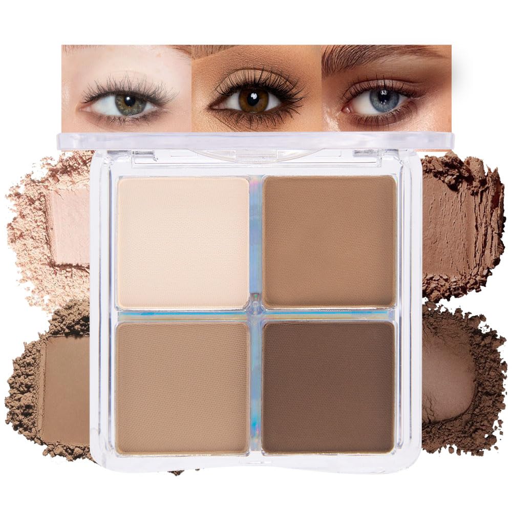 evpct Nude Brown Matte Powder Eyeshadow Quad Palette, Light Nude Pink Natural Dark Brown Matte Smoky High Pigmented Mini Eye Shadow Palette Makeup for Women, Waterproof Smudge Proof Vegan Cruelty-free