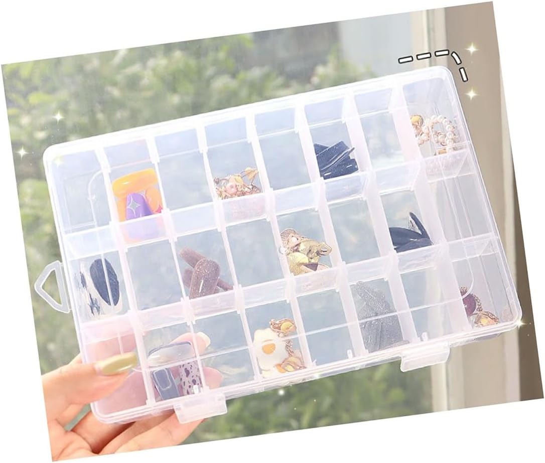 2Pcs Clear Visible Plastic Storage Box- Rectangular Storage Box, Suitable For Beads, Screws Hardware Accessories Organizer Box Art DIY, Crafts, Jewelry, Fishing Tackle, With Label Stickers (24Grids )