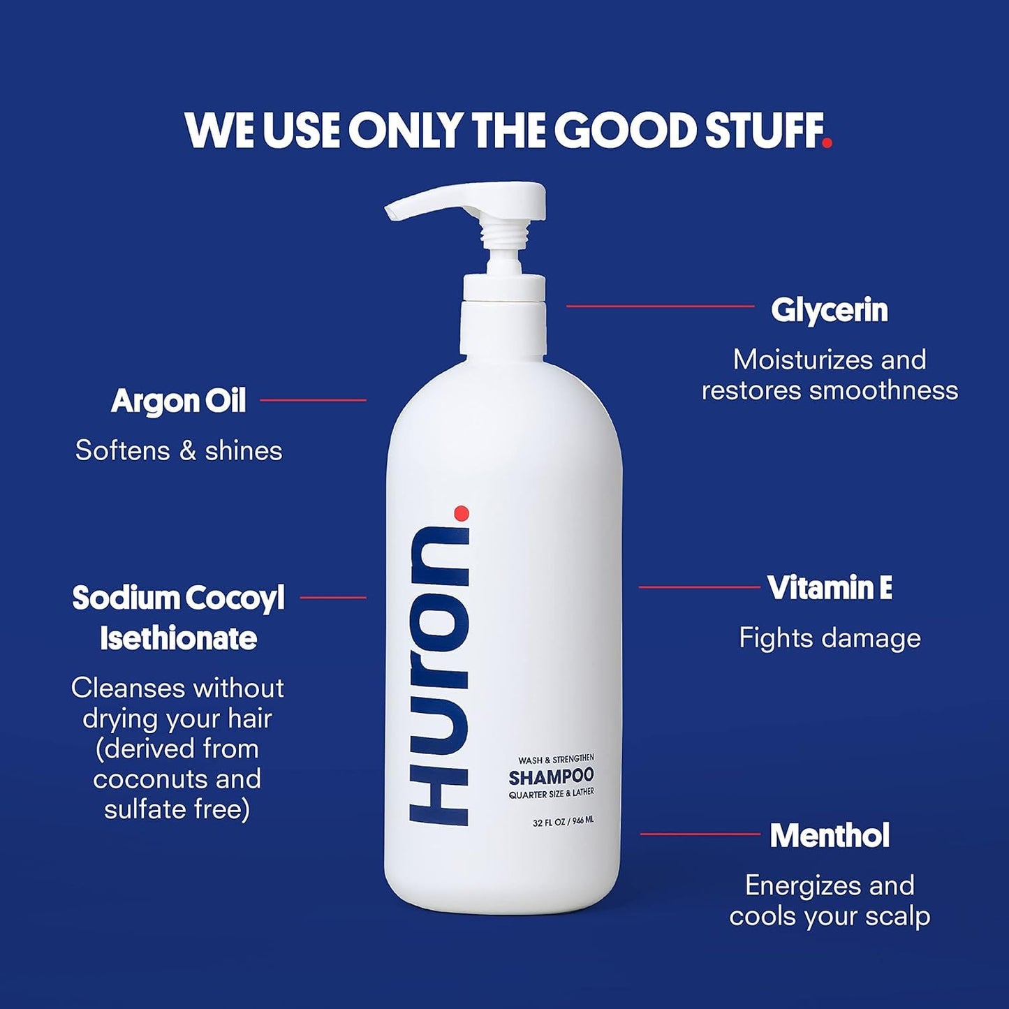 Huron Jumbo Shower Kit - Shampoo, Conditioner, & Body Wash For Men - Sandalwood + Black Pepper Scent - Hydrating & Nourishing Men’s Shampoo & Conditioner (30.3 Oz Each)