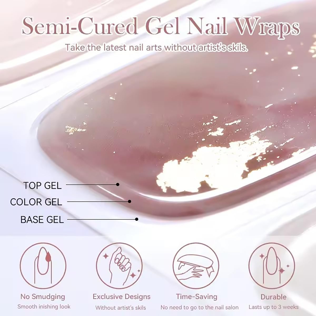 Semi Cured Gel Nail Strips Stickers 16Pcs Solid Color Real Gel Polish Strips Self-Adhesive Grey Nail Stickers for Women DIY Waterproof Manicure Kit Party Nails Decoration 1 Sheets