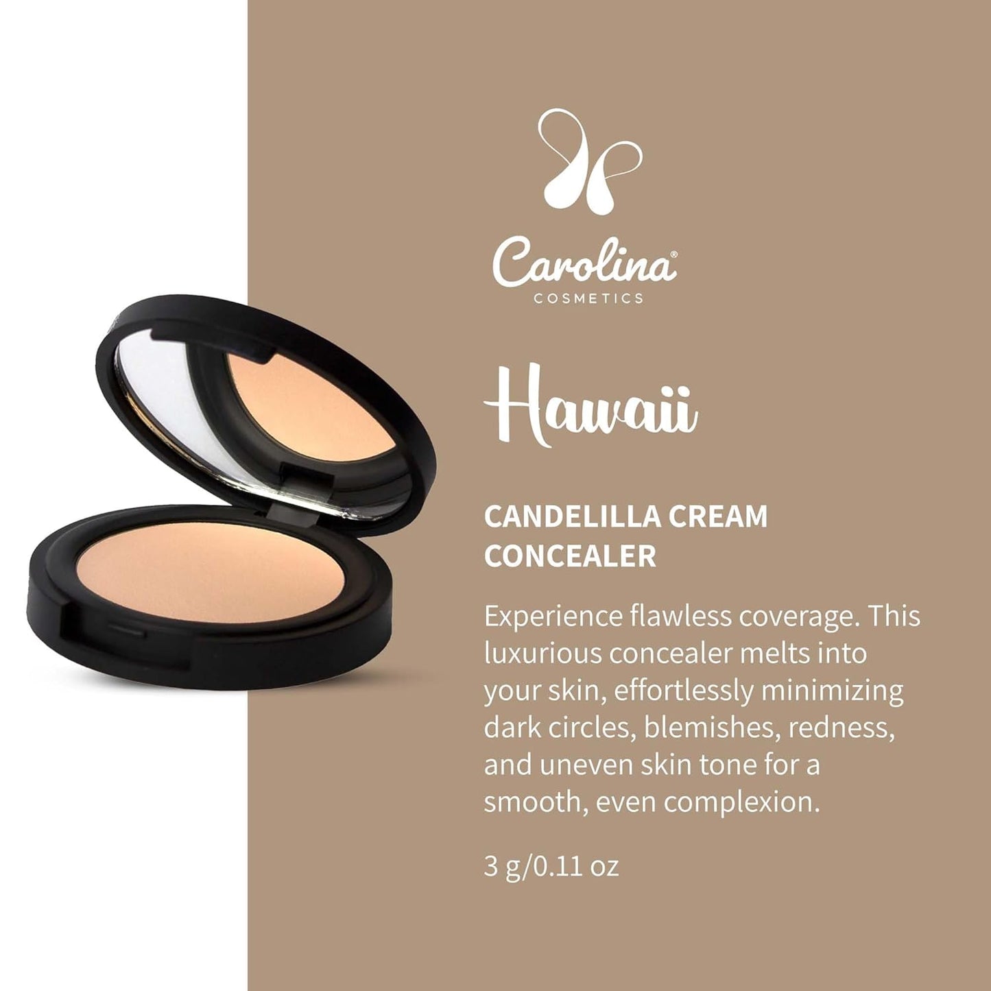 Candelilla Cream Concealer in Hawaii Color - Vegan, Non-GMO - Minimizes Dark Circles, Blemishes & Uneven Skin Tone - 0.11 oz