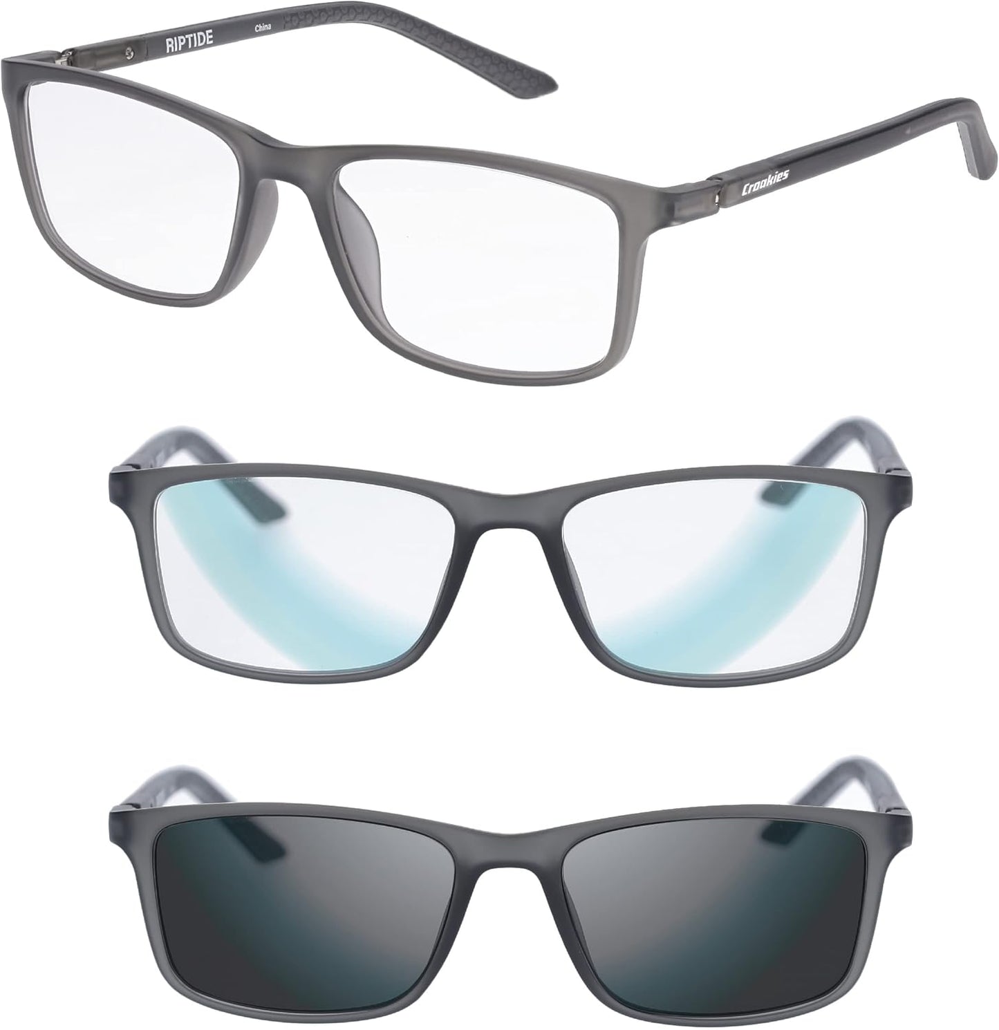Croakies Riptide Photochromic Eyewear | UV400 Sunglass and Bluelight Protective Eyeglass For Outdoor and HEV Devices | Bundle
