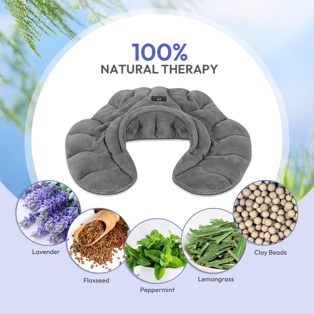 Microwavable Heat Pad for Neck and Shoulders, Weighted Microwave Moist Heating Wrap for Pain Relief Sore Muscle Stress Tension, Heated Wrap with Aromatherapy, Hot & Cold Compress, Grey