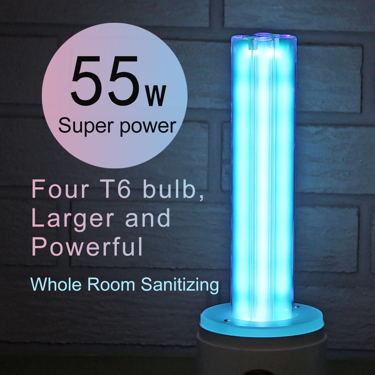 UV Light Sanitizer, 55w 254nm UVC Lamp for Room Surface Disinfection, Kills Bacteria Molds Dust Mites up to 750 sqft, Home/School/Hotel/Travel, 1Y Warranty (Blue with Ozone)