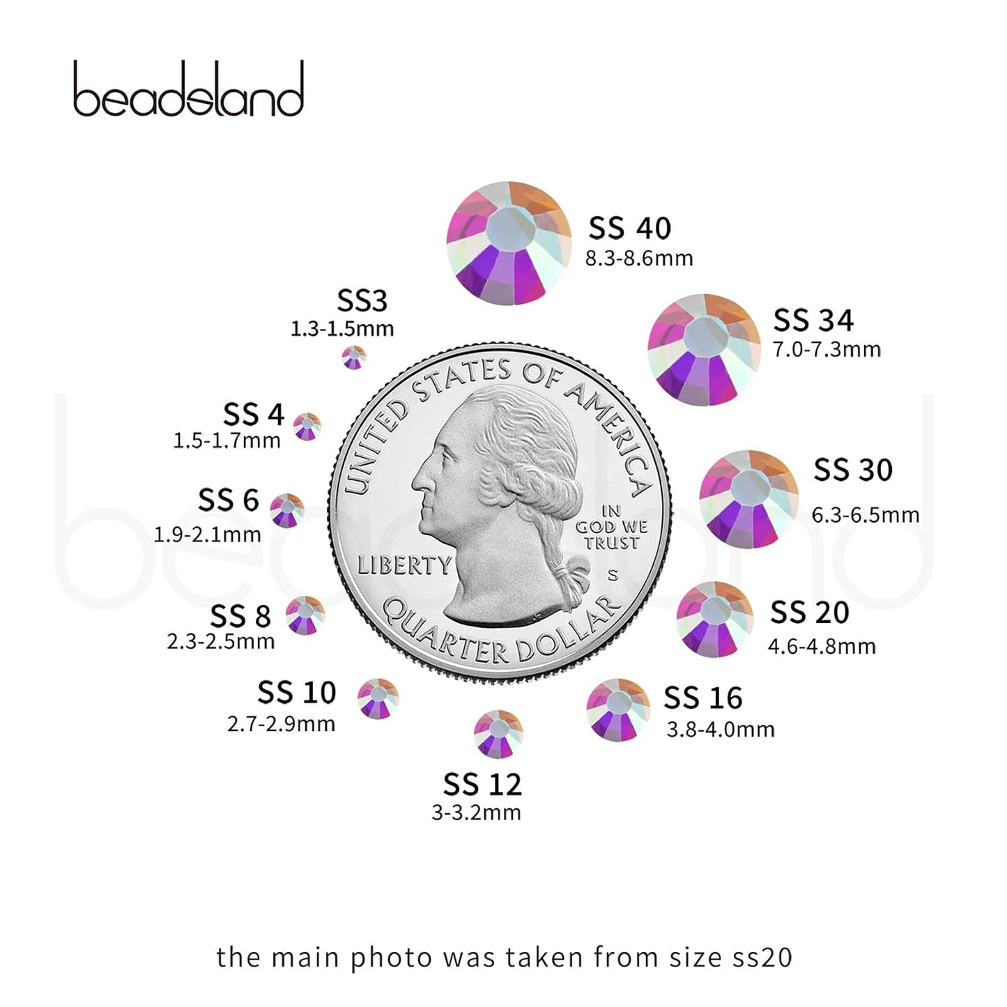 Beadsland 288 Pieces Flat Back Crystal Rhinestones Round Gems,Transparent AB, SS34,7.1-7.3mm