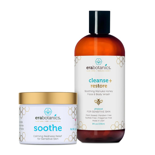 Era Organics Redness Relief Cream & Face Wash – Soothing Anti-Redness Moisturizer + Manuka Honey Face Wash for Sensitive Skin – Calming Face Care Bundle for Redness, Dryness & Irritation