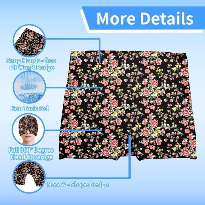 Migraine Relief Cap,Headache Relieve Cap,Reusable Gel Ice Head Wrap Cap for Tension,Stress,Hangover & Puffy Eyes.