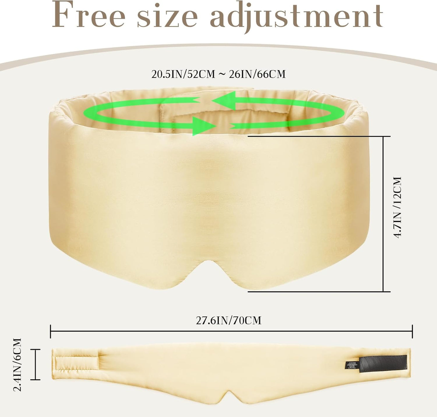 100% Mulberry Silk Sleep Mask Eye Mask for Women Man with Adjustable Band, for Side Sleeper Blackout Sleep Mask for Travel Rest and Office (Gold)