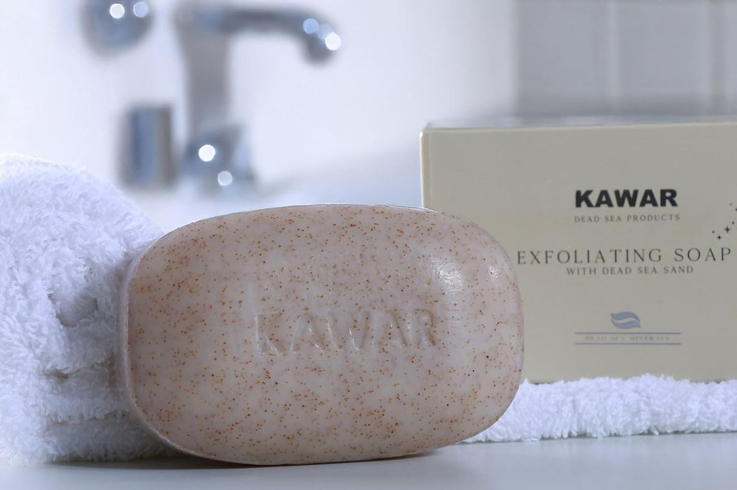 KAWAR Dead Sea Exfoliating Soap with Dead Sea Sand - Salicylic Acid, Magnesium Chloride, Shea Butter, Olive Oil & Tea Tree - Vegan Soap Bar for Men & Women, 4.2 oz (Pack of 2)
