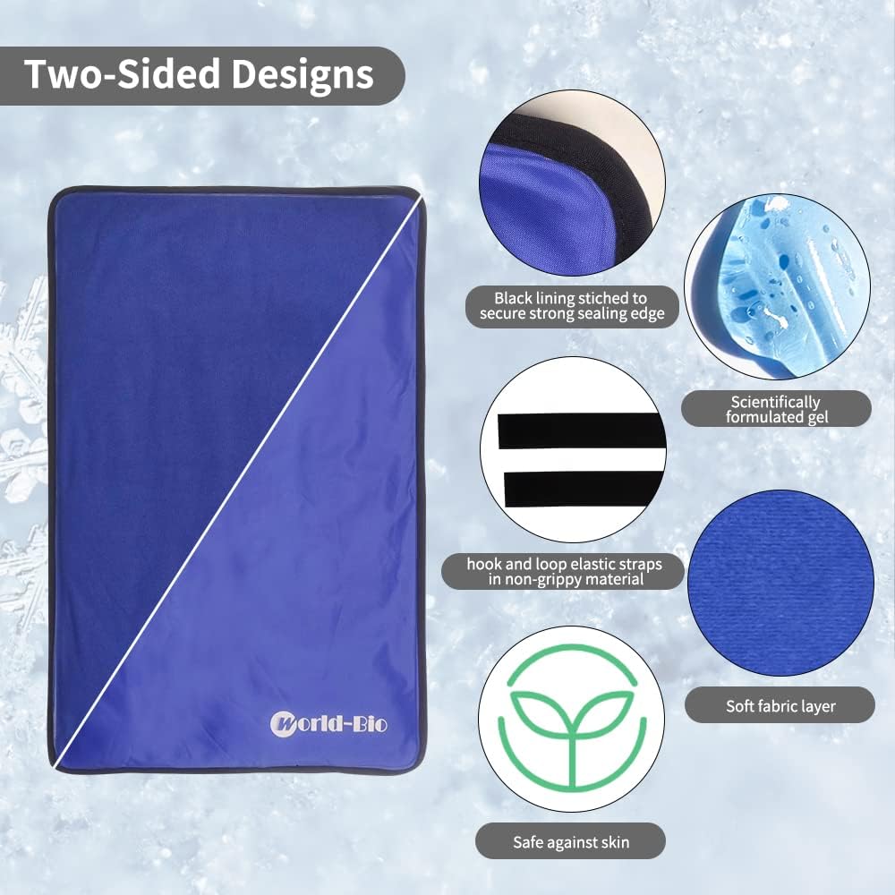 Extra Large Ice Pack for Injuries Reusable, Physical Therapy Cold Pack w/2 Straps for Full Back Knee Pain Relief, Hot Cold Compress Gel Ice Wrap for Swelling, Bruises, Large Ice Pad 23.2" x 14.5" Blue