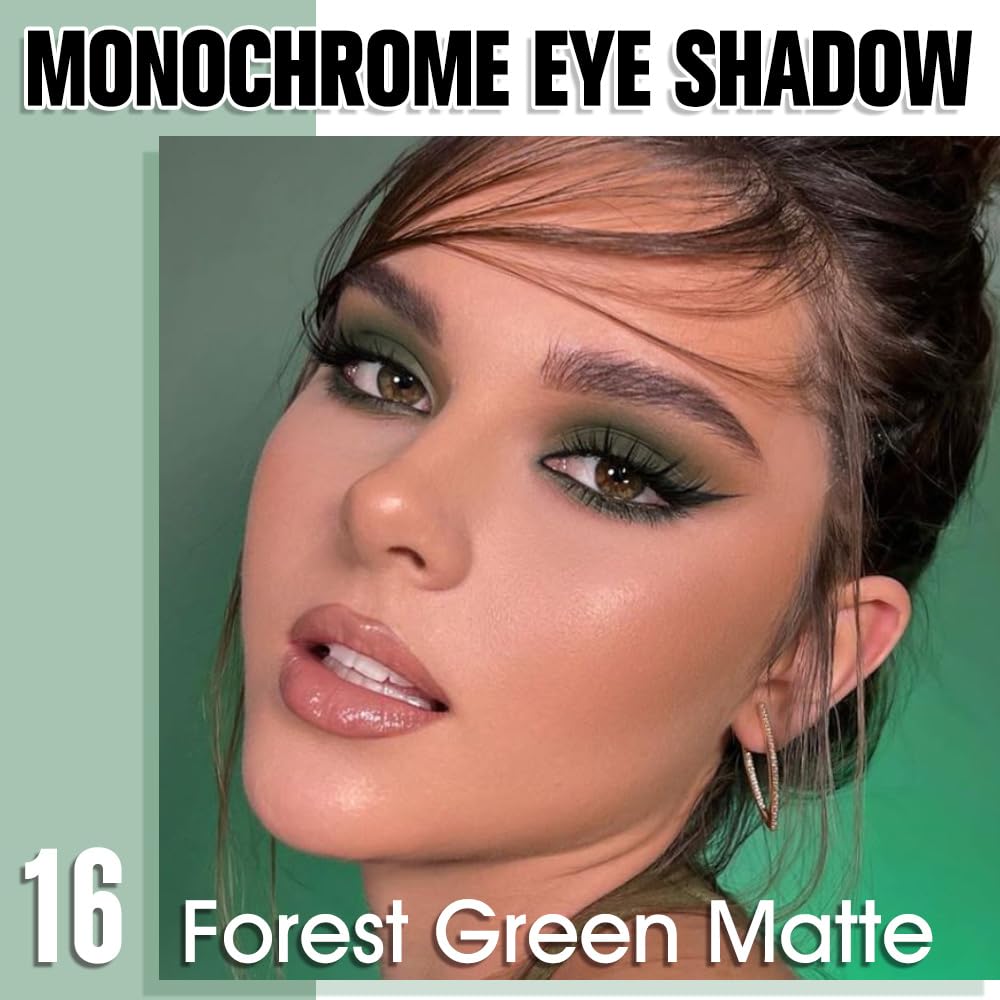 Green Single Matte Eyeshadow Makeup, Neutral Powde Eye Shadow for Women, Forest Green Matte Singles Eyeshadow Palette Pigmented Waterproof, sombras para ojos,Girls Monochrome Eyeshadows Gift 16