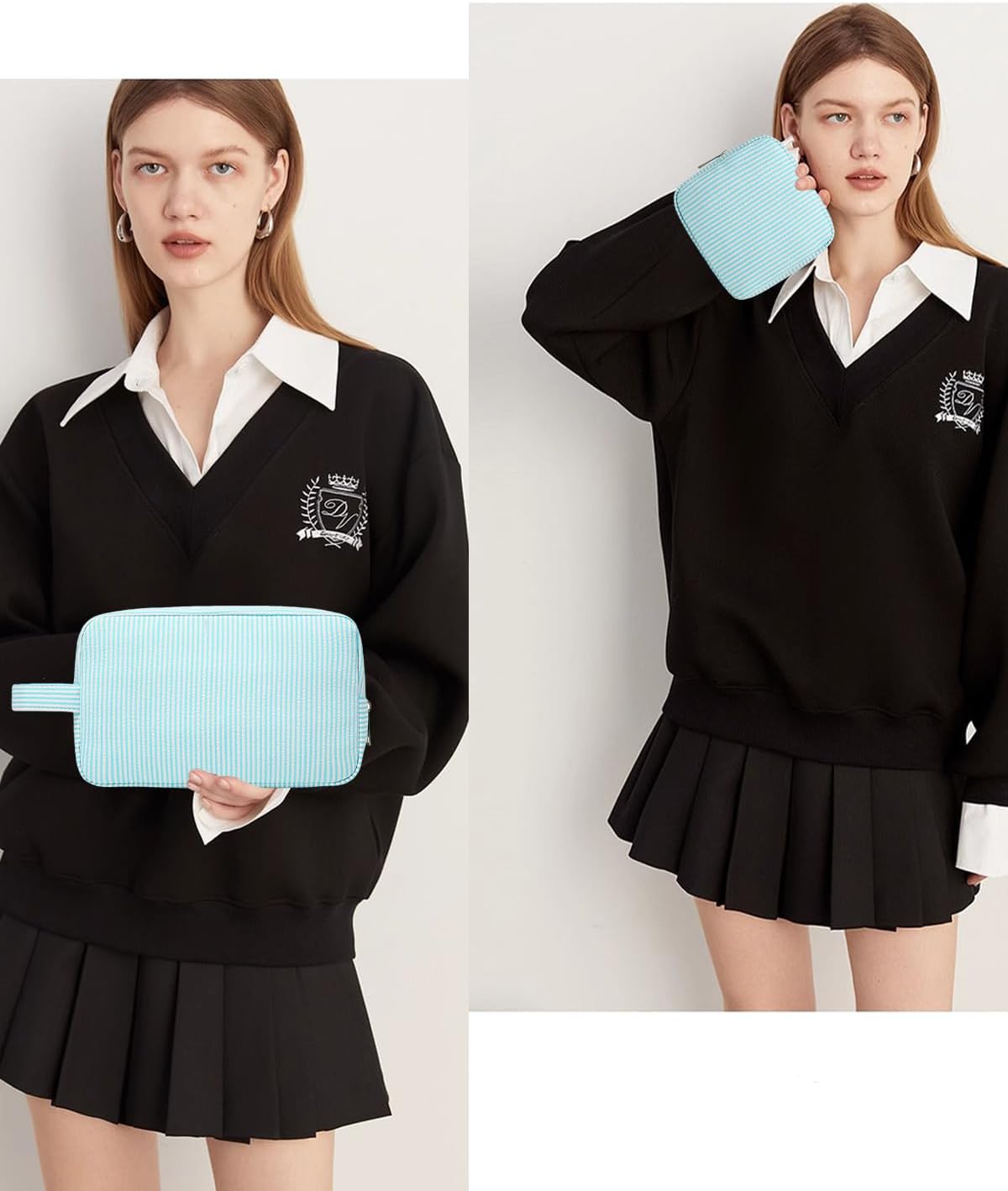 2Pcs Mini Makeup Bag, Small Makeup Pouches for Purse Cute Cosmetics Bag Pouch with Slip-in Pockets Small Travel Toiletry Bag Zipper Makeup Aesthetic Accessories Storage Bag