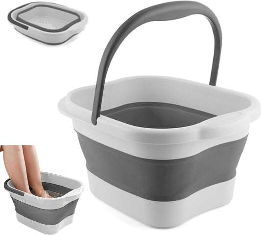 Collapsible Foot Bath Basin Soaker Tub with Handle for Soaking Feet, Foldable Pedicure Foot Spa Massager Foot Care Soak Plastic Inflatable Bucket Bowl Bathtub Tools for Washing Cleaning, White