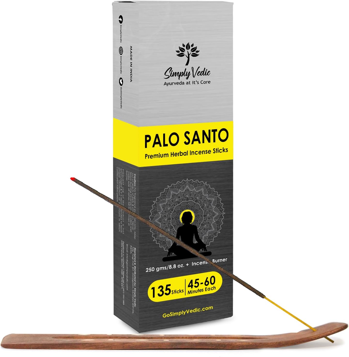 Palo Santo Incense Sticks – 250g Pack (Approx. 135 Handmade Agarbatti + Free Holder) | Natural & Charcoal-Free | 45-Min Burn for Meditation, Yoga, Aromatherapy, Energy Cleansing