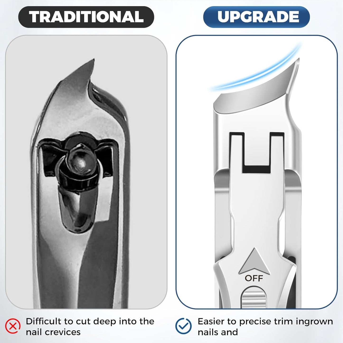 Eagle Beak Beveled Nail Clippers - Wide Jaw Opening Anti-Splash Eagle Beak Nail Clippers with Catcher, 45 Degrees Ingrown Toenail Clippers for Seniors Slanted Nail Clipper for Men