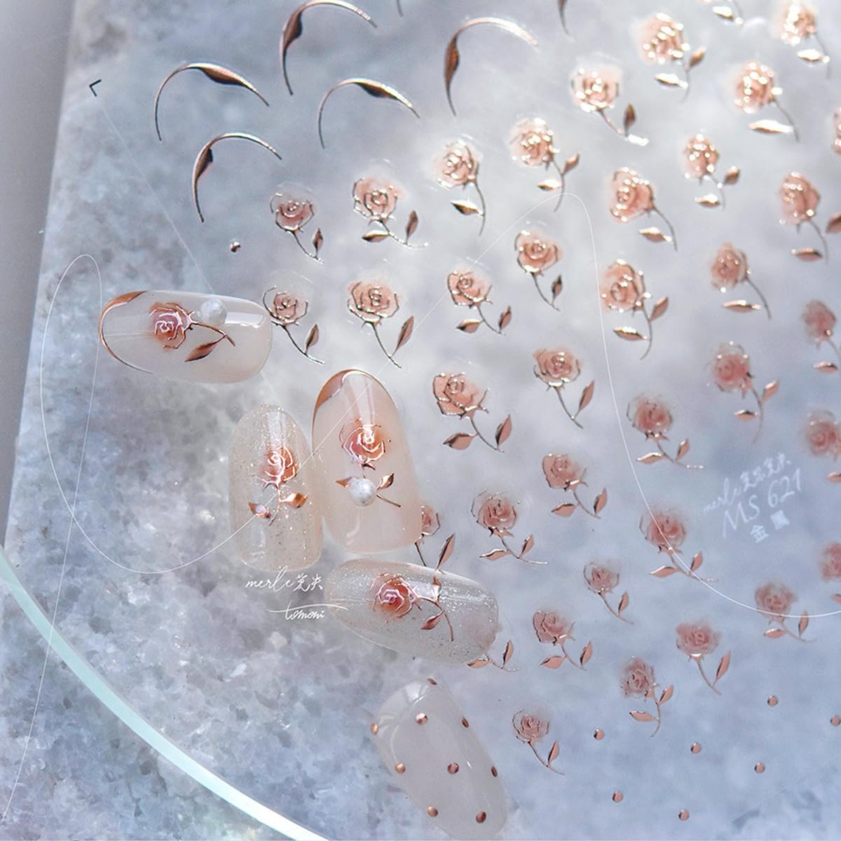 Rose Gold Flower Nail Stickers for Nail Art Rose Nail Decals Cute Stickers for Nails Designs Self Adhesive Nail Art Supplies & Decorations for Women Girls 1 Sheet