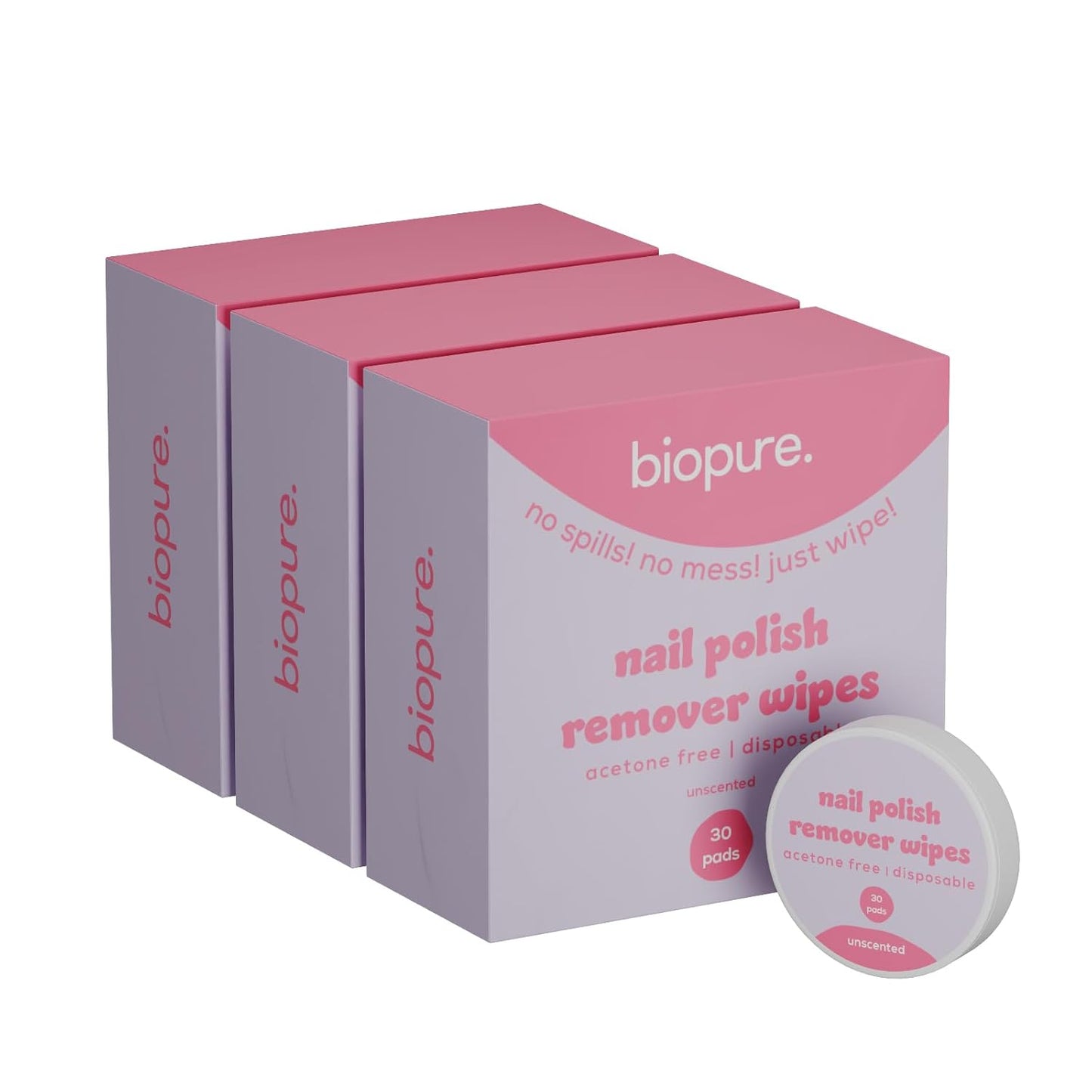 Biopure Nail Polish Remover Wipes Acetone-Free & Non-Toxic – Quick & Easy Nail Polish Removal, Travel-Friendly Disposable Pads w/Sealable Jar (90 Count, Unscented)