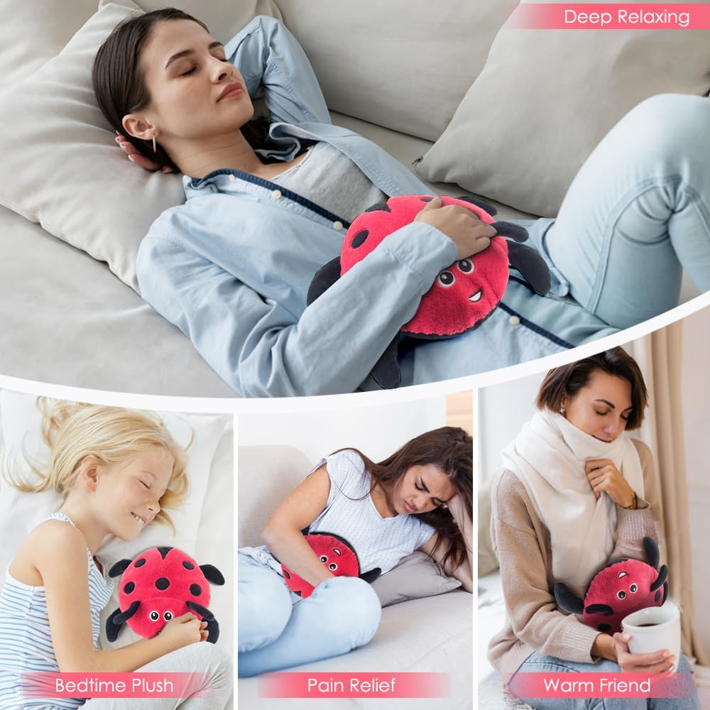 Microwavable Heating Pad for Pain Relief, Cute Unscented Stuffed Animal Moist Heat Pad for Neck, Shoulder, Stitched Heatable Soft Pillow for Cramps, Period, Gift for Women & Kids (Red)