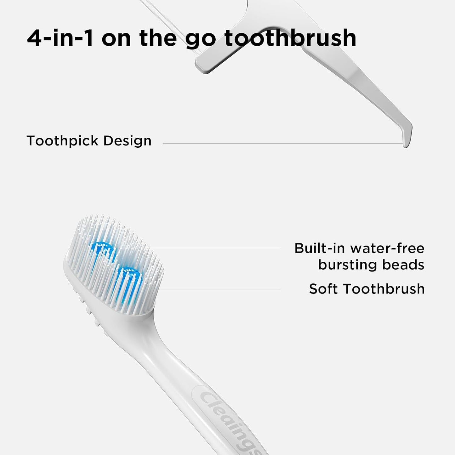 cleaings® Disposable Toothbrushes with Toothpaste - 4-in-1 Mini Travel Toothbrushes, Built-in Tongue Scraper, Floss & Picks for On-The-Go, Camping, Work (Extra Strong Mint)