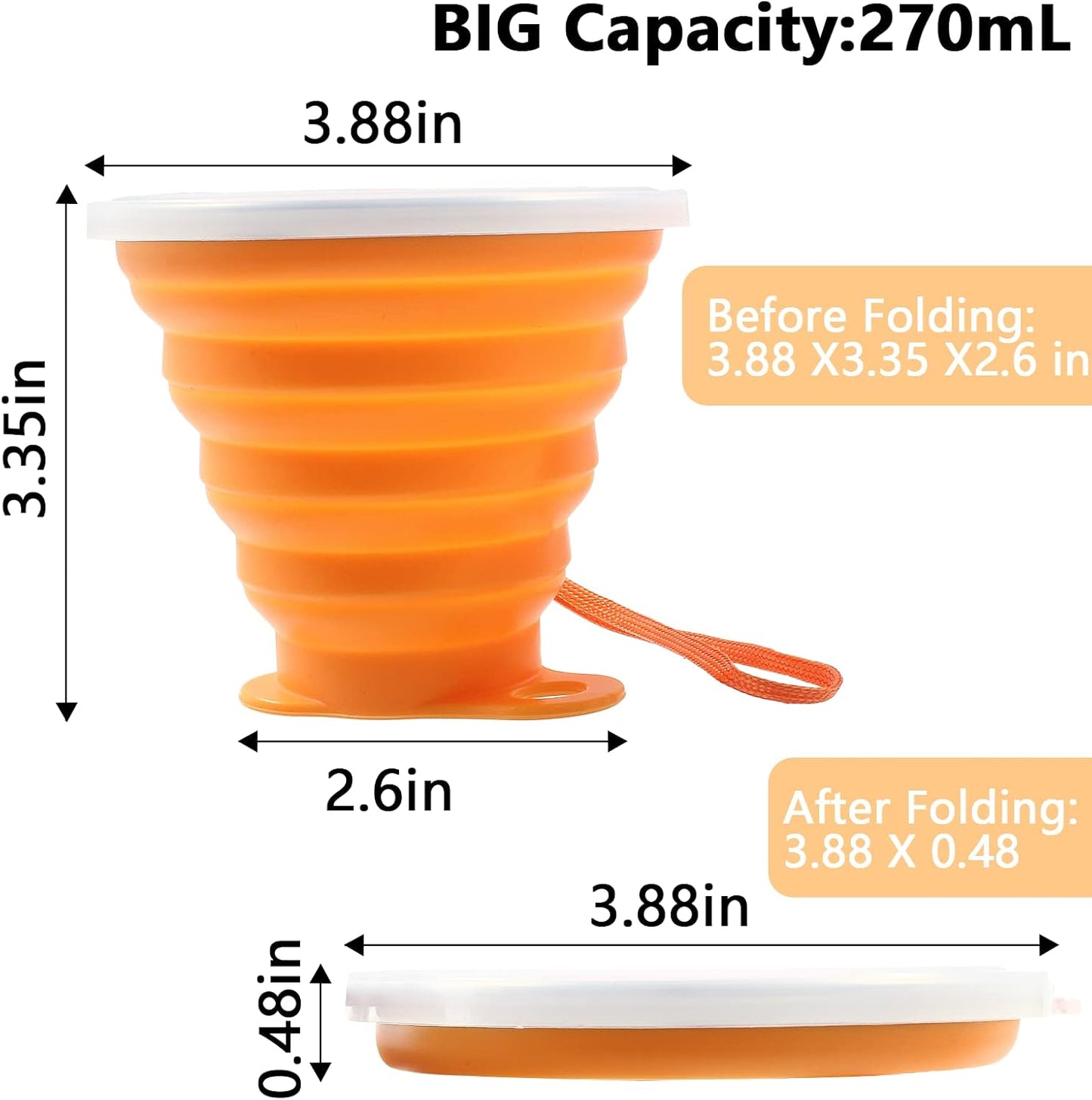 Litoexpe 2 Pack Silicone Collapsible Travel Cup Portable Folding Camping Cup Sets with Lids, Pink & Orange