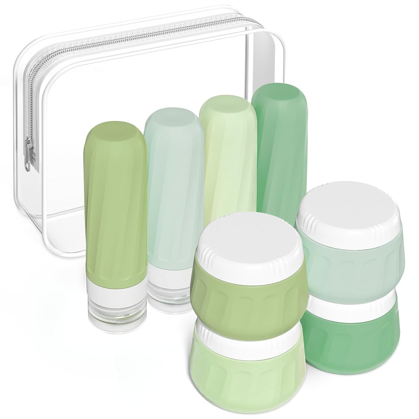 Travel Bottles for Toiletries 8 Pack, Travel Size Toiletries, Tsa Approved Travel Size Containers 3oz, with Travel Essentials Clear Bag, Leak Proof Silicone Squeezable Creams Jars