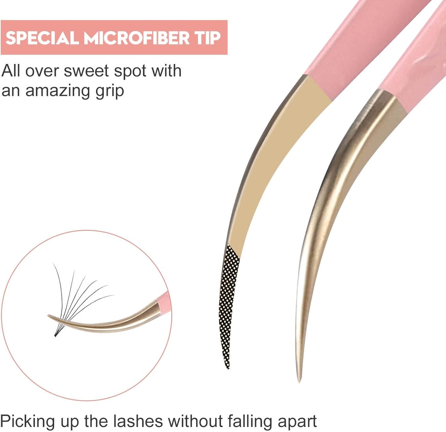 Ms.Queen Curved Tweezers for Eyelash Extensions,Diamond Grip Curved Volume Tweezers Fiber Tip Isolation Lash Tweezers