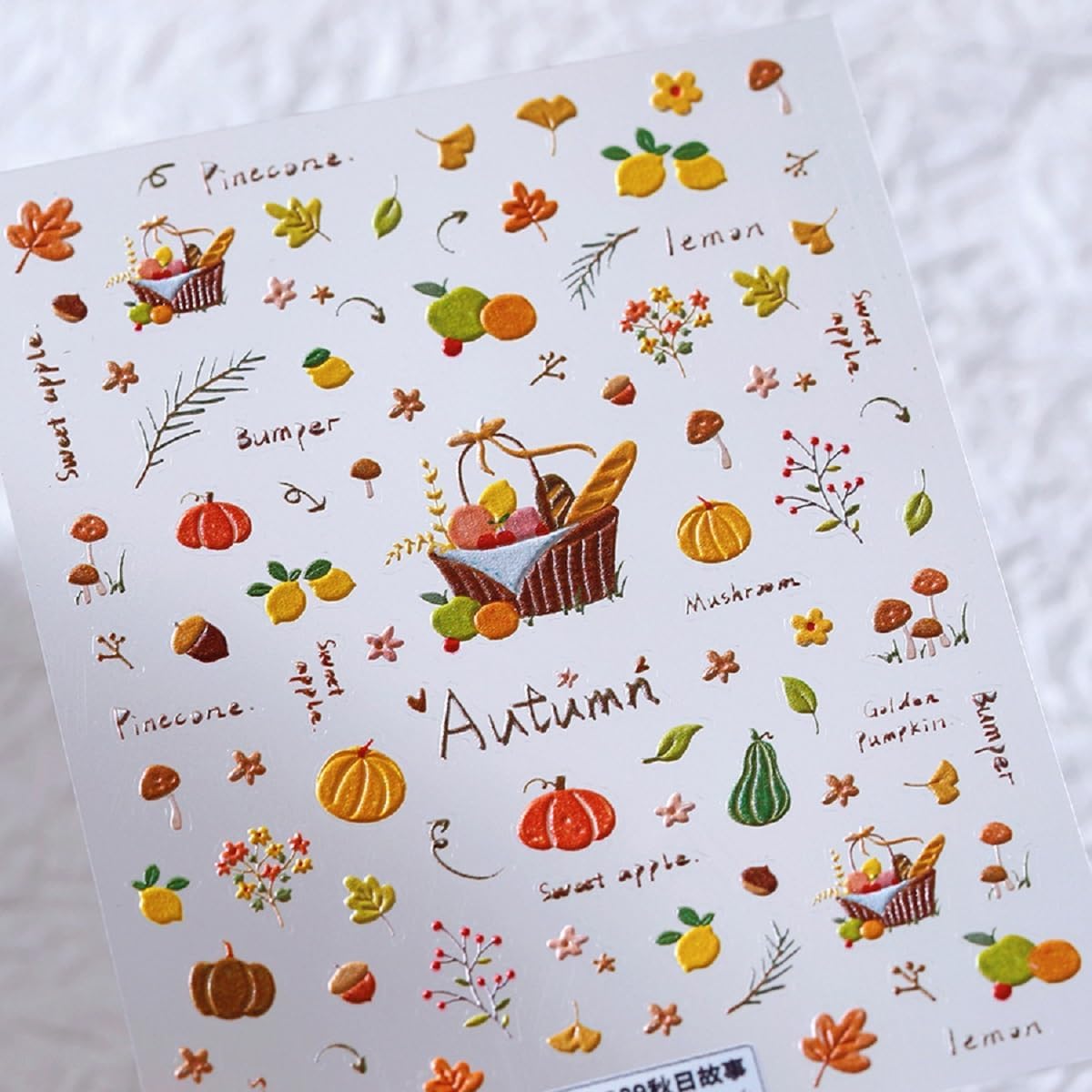 5D Embossed Nail Art Stickers Fall Nail Decals Pumpkin Nail Sticker Thanksgiving Day Art Decorations Nails Art Supplies Self-Adhesive Autumn Leaves Nails Stickers for Women Manicure