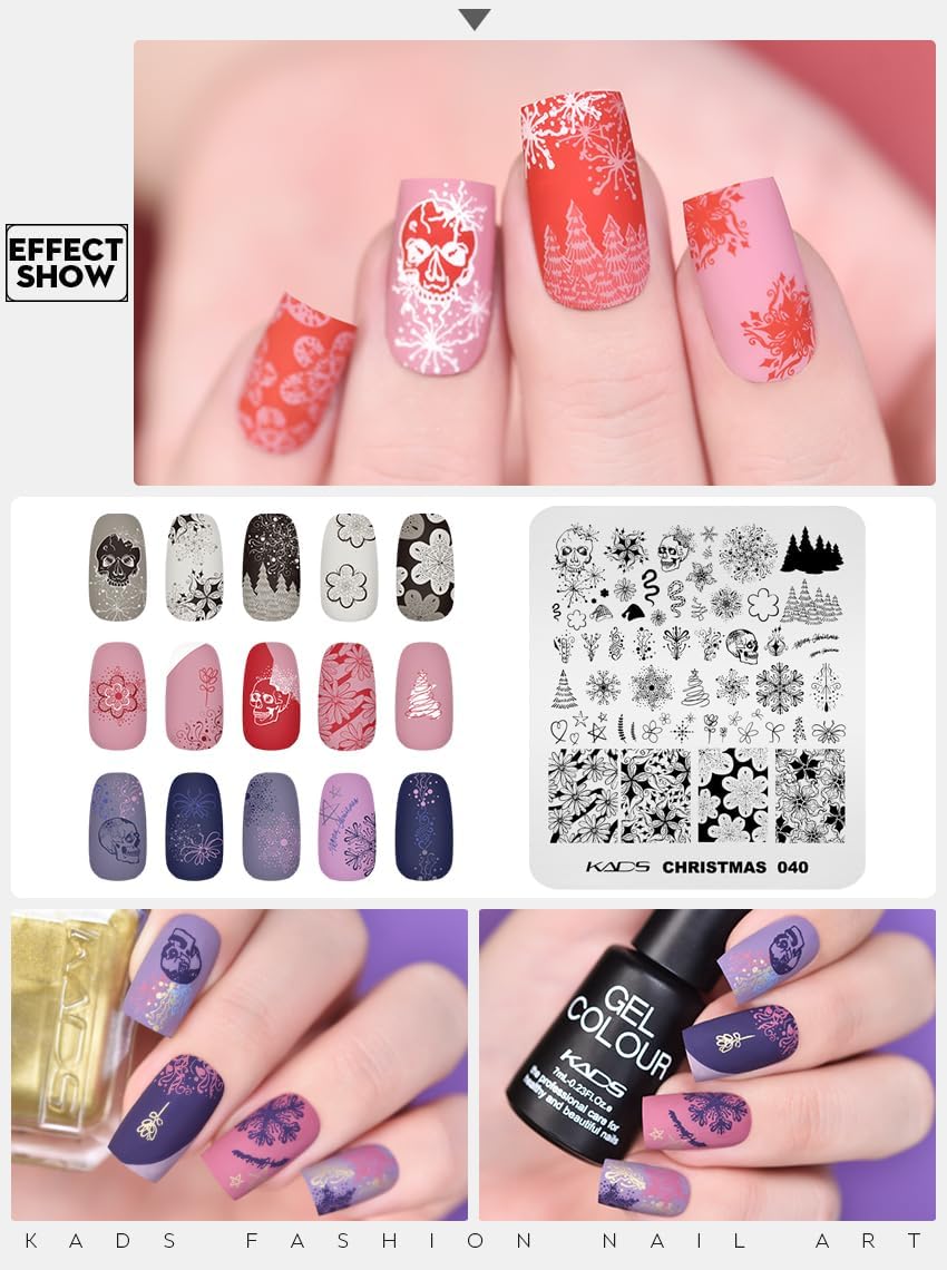 KADS 5Pcs Christmas Nail Stamping Plate Manicure DIY Tool Nail Stencil Santa Snowflake, elk Nail Stamp Template