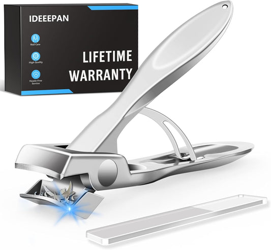Nail Clippers for Thick Nails - Ultra Sharp, Wide Jaw Opening, Anti-Splash Fingernail and Toenail Clippers with Catcher for Seniors, Men & Women, Silver