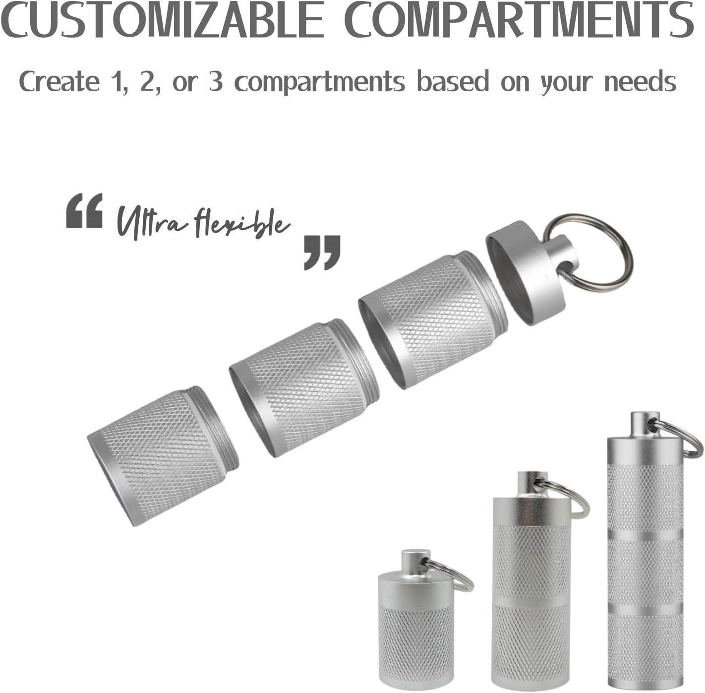 Waterproof Keychain Pill Holder - Compact, Portable, and Secure Pill Box with 3 Compartments - Pocket-Sized Pill Case and Container for Daily Medication on The Go, Sliver