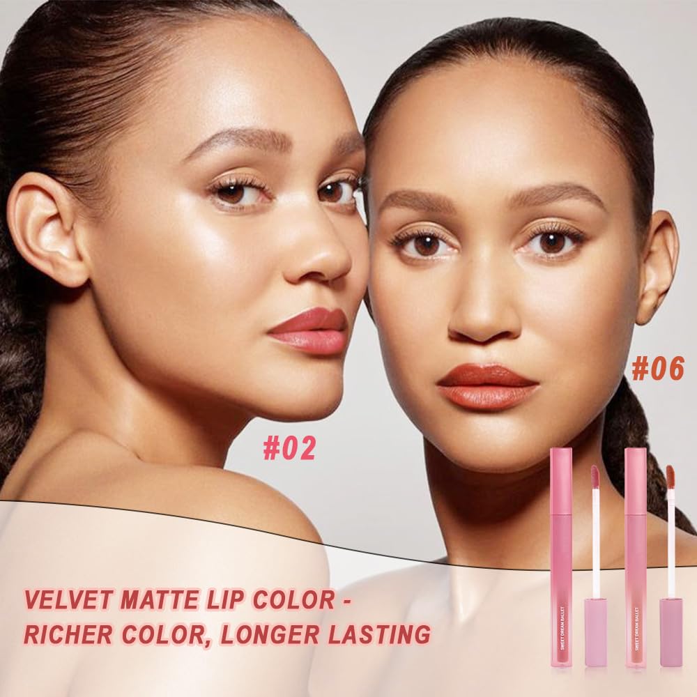 BINGBRUSH 2Pcs Velvet Light Matte Lip Tints – Colorstay Lipstick Highly Pigmented, Long-Lasting Lip Stain,Moisturizing, Waterproof, Lightweight Soft Lip Cream,Smudge-Proof & Fade-Resistant