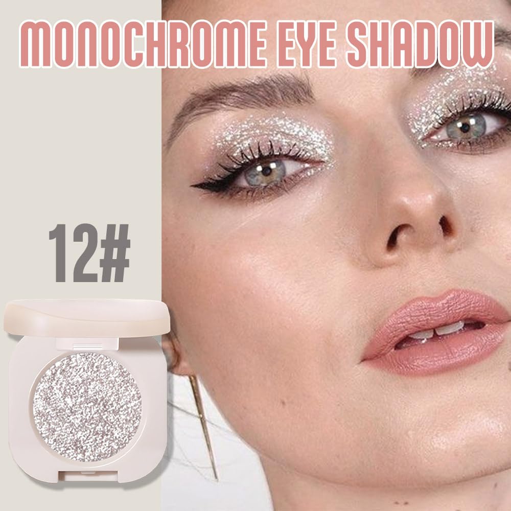 2Pcs Glitter Shimmer Sparkle Eyeshadow Palette Makeup For Women, Light Brown & Silver Glitter Shimmer Metallic Holographic Multichrome Cream Iridescent Single Monochrome Eye Shadow Makeup