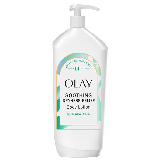 Olay Body Lotion for Women, Soothing Dryness Relief, 24hr Moisturizing & Deep Hydration, Absorbs Instantly, Penetrating Vitamin B3 Complex, For All Skin Types, Aloe Vera Scent, 18 fl oz