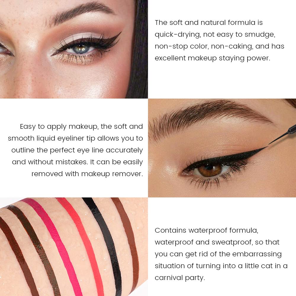 evpct 2Pcs Dark Brown Coffee Liquid Eyeliner Set Waterproof Brown Colored Eye Liners for Women Stamps Shapes for Eyes delineadores de colores para ojos delineador de ojos