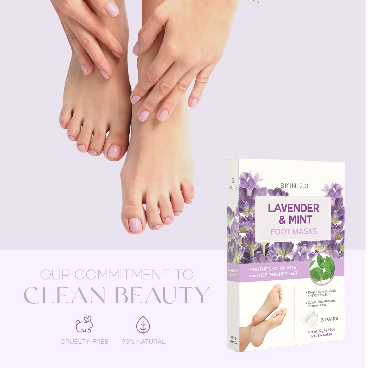 Lavender & Mint Foot Masks - Relieves Swollen Feet, Removes Odor, Relaxing & Hydrating - Dermatologist Tested Korean Skincare - Clean Beauty, Cruelty-Free, All Skin Types - 3 Pairs
