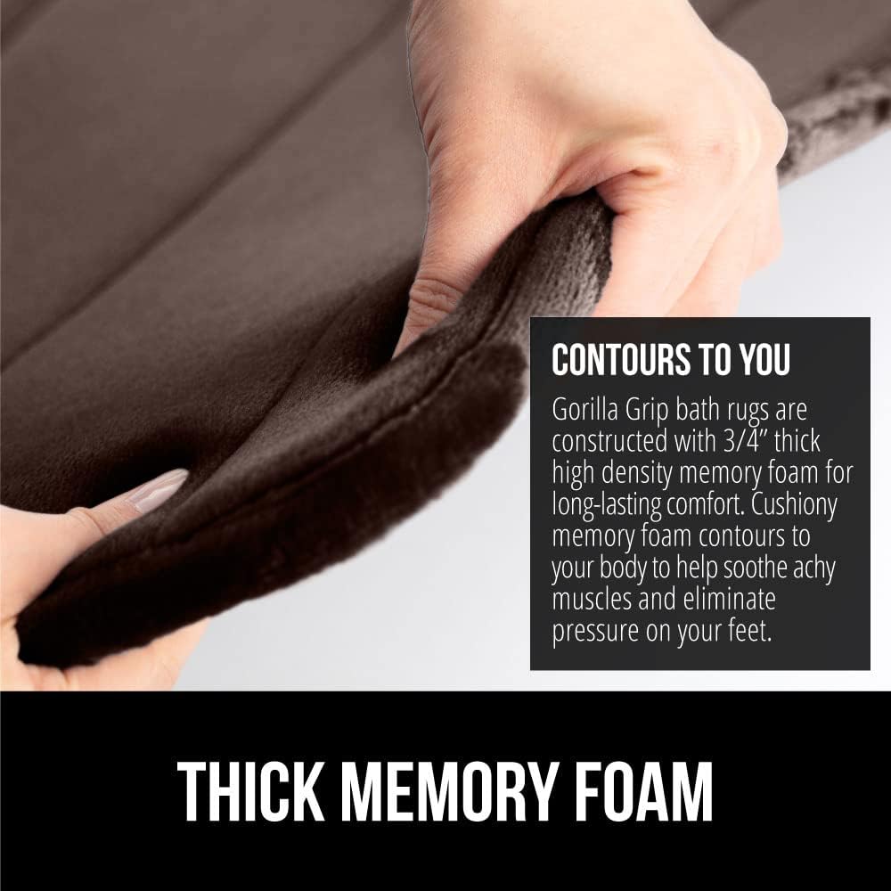 GORILLA GRIP Memory Foam Bath Mat, Soft Absorbent US Designed Bathroom Rug, Gripping Dots Machine Washable Bathmat, Cushioned Floor Mats, Shower Sink Rugs Room Décor Accessories, 36x24 Brown