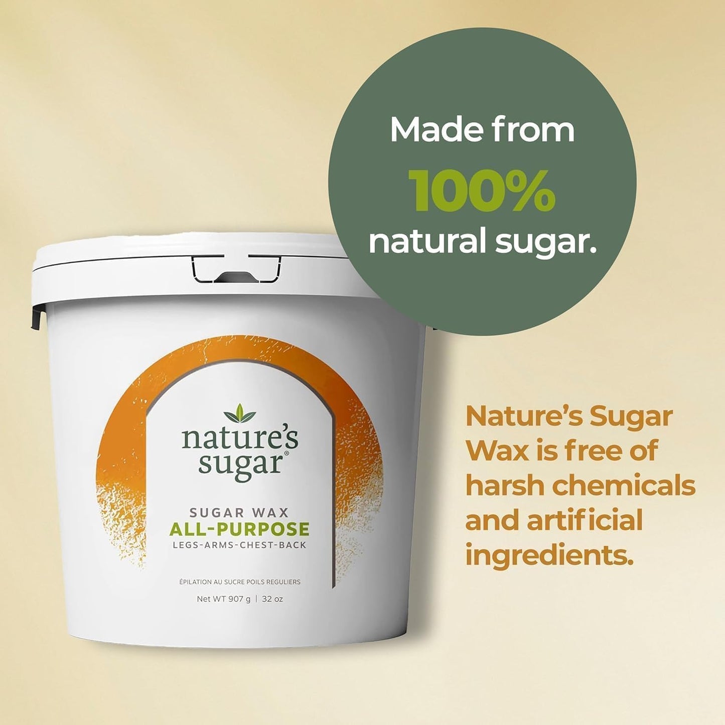 Nature’s Sugar - All-Purpose Sugaring Paste for Legs, Back, Arms, Chest - Beginner-Friendly Sugar Wax Hair Removal for All Skin Types - Vegan and Cruelty-Free 32oz - 2 Pack