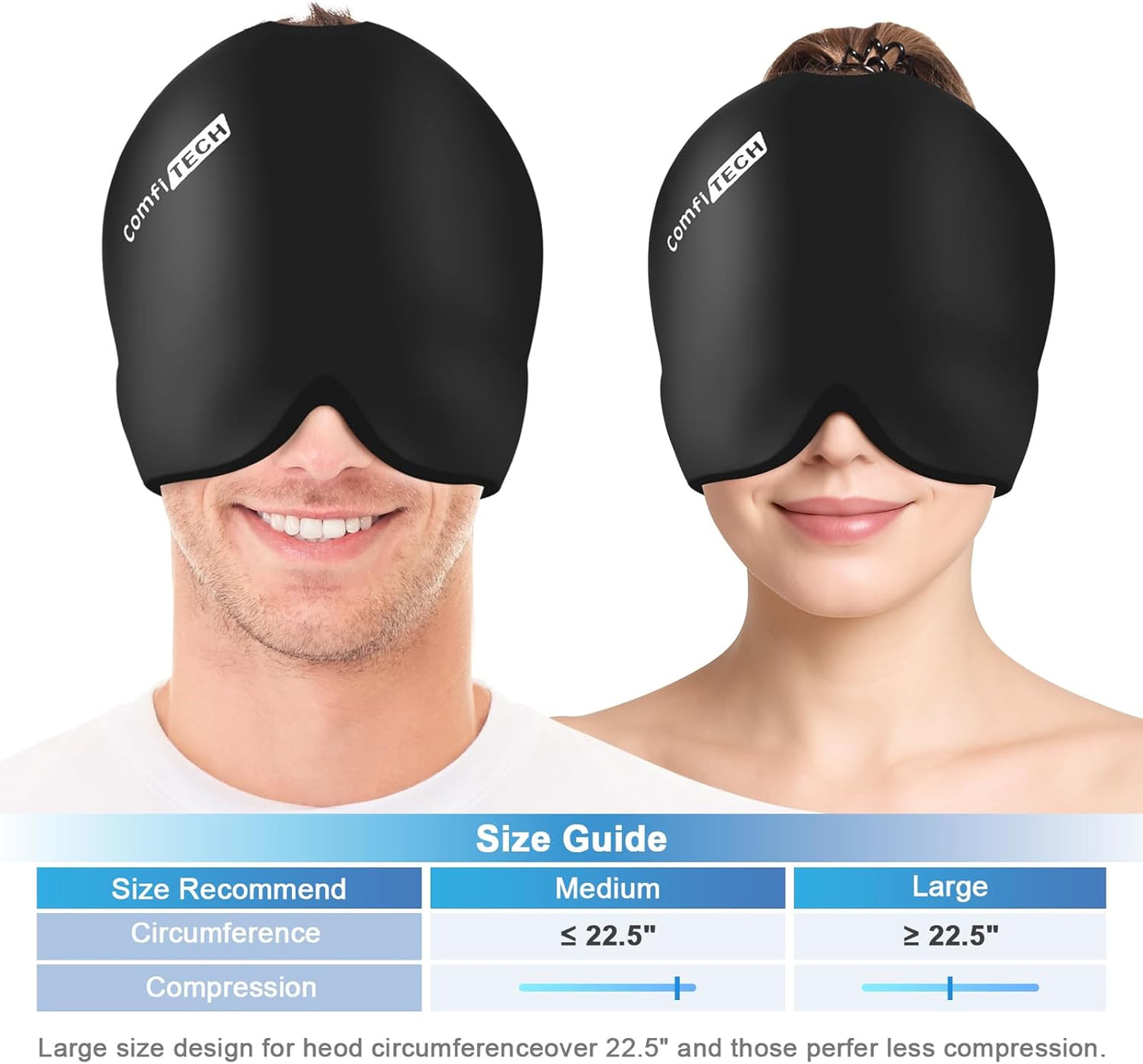 ComfiTECH Head Ice Pack 2 Pack Cooling Gel Cap Reusable Cold Wrap for Head and Eye Comfort and Relaxation, Medium