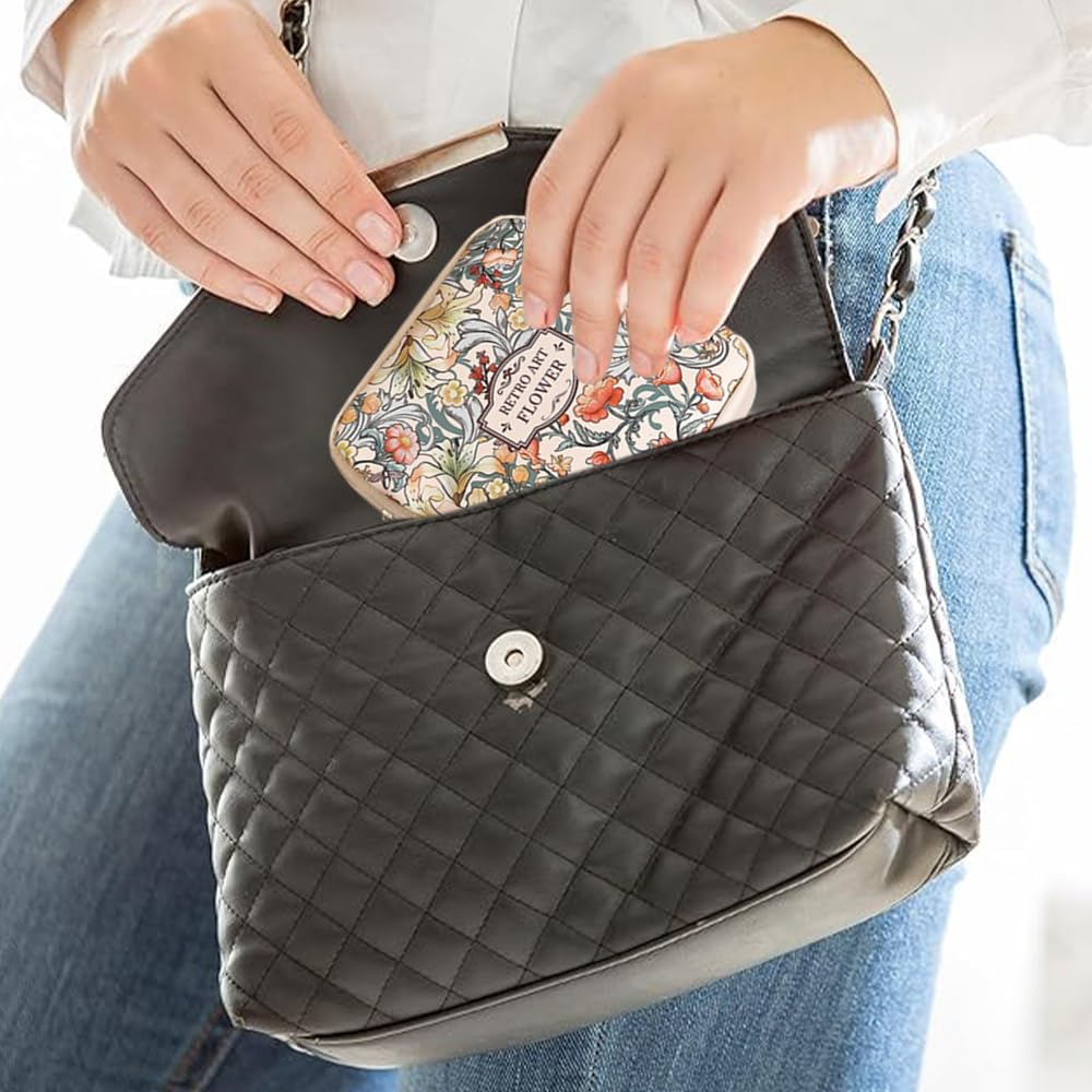 Sanitary Napkin Storage Bags,Portable Menstrual Cup Nursing Pad Tampon Storage Pouch,Leather Oil Painting Flower Travel Makeup Bags Coin Purse Sundries Pouch with Zipper