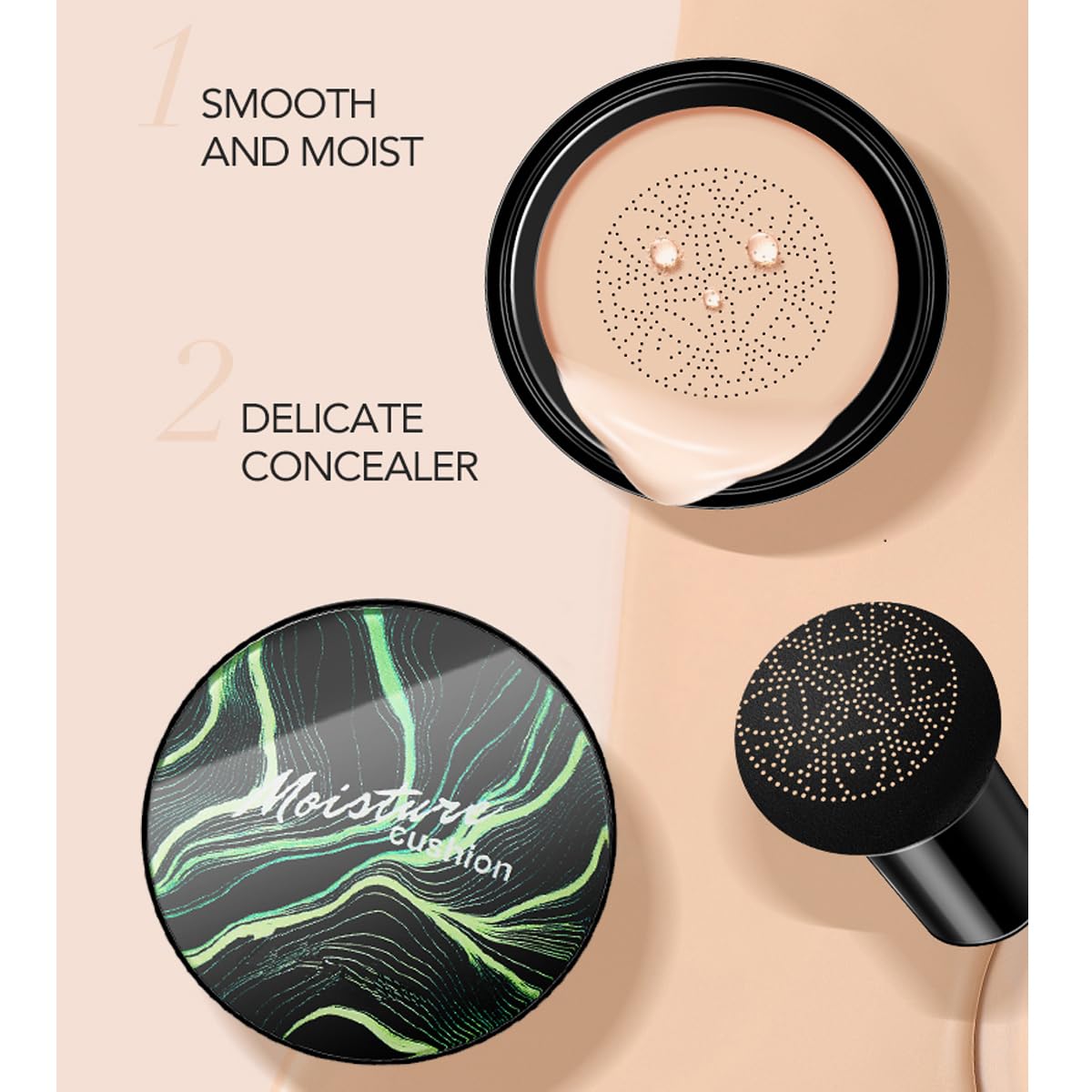 Air Cushion CC Cream Mushroom Head Foundation,BB Cream Makeup Foundation,Moisturizing Concealer,Long Lasting Full Coverage Waterproof,Even Skin Tone for All Skin Types (3# Dark Brown, 20g)