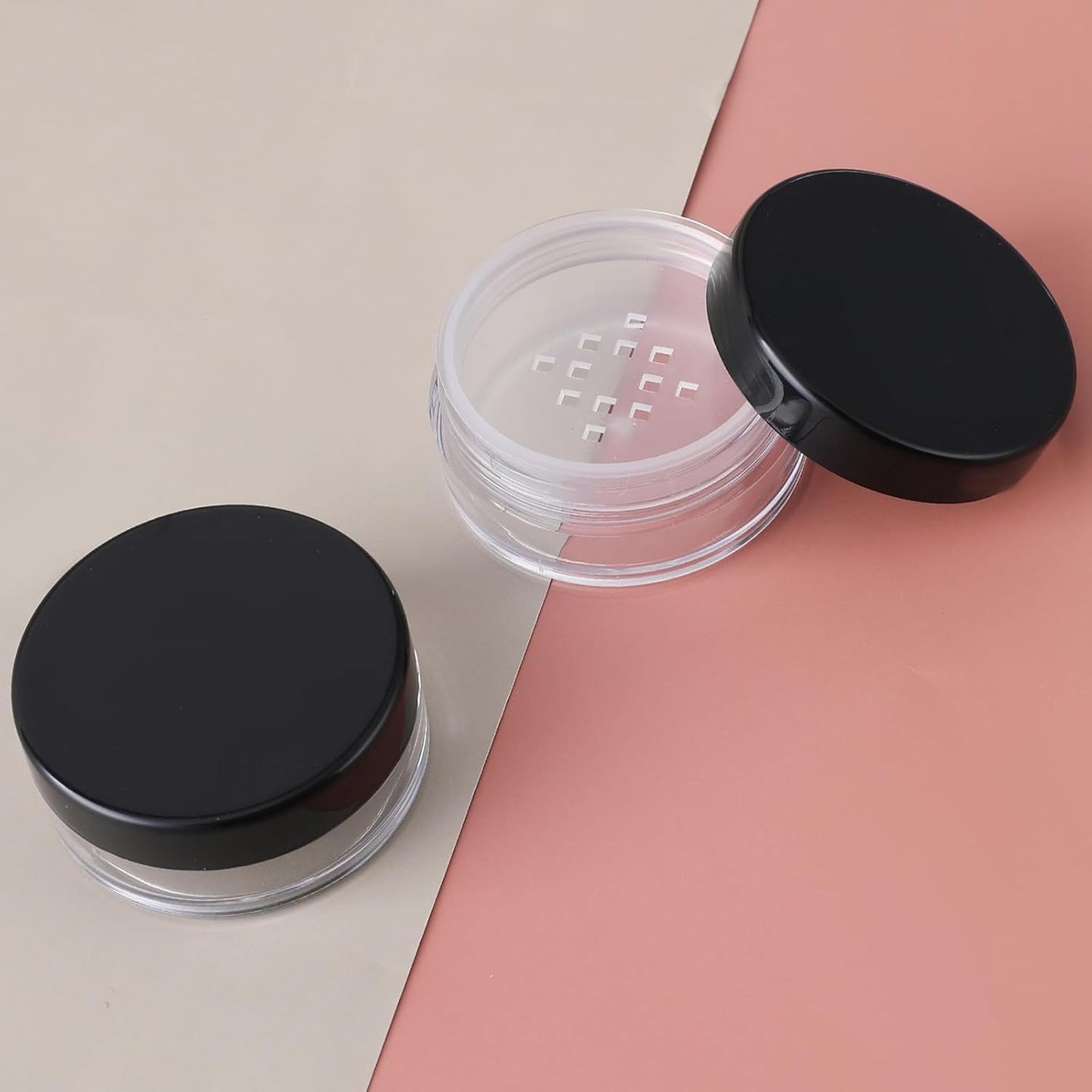 10 ml/ 0.34oz Refillable Loose Powder Container 4PCS Plastic Loose Powder Compact Container DIY Empty Makeup Powder Travel Container Case with Elasticated Net Sifter