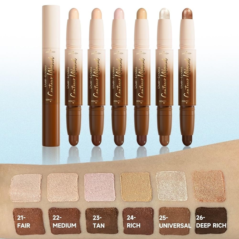 evpct Nude Brown & Nude Cream Contour Stick Face Body Makeup Dual Ended, no Transfer Waterproof 2 in 1 Cream Concealer Stick Contouring Makeup, Nose Contour Bronzer Sticks Face Highlighter Make up