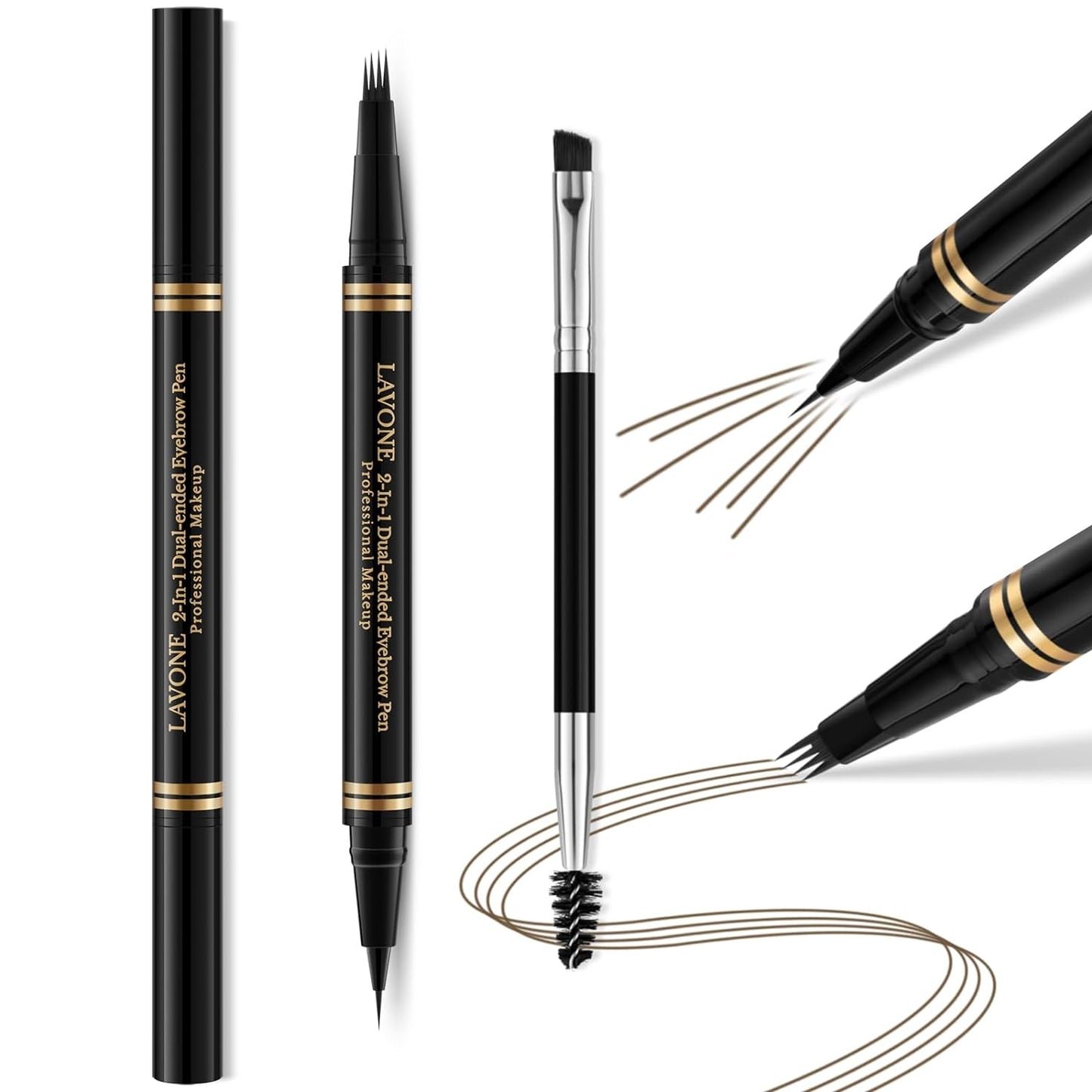 Eyebrow Pen,2-in-1 Waterproof Eyebrow Pencil with 4 Tip Microblading Brow Pen and Ultra-Precise Brow Pencil,with Dual-ended Eyebrow Brush,Eyebrow Makeup for Natural Looking - Ash Brown