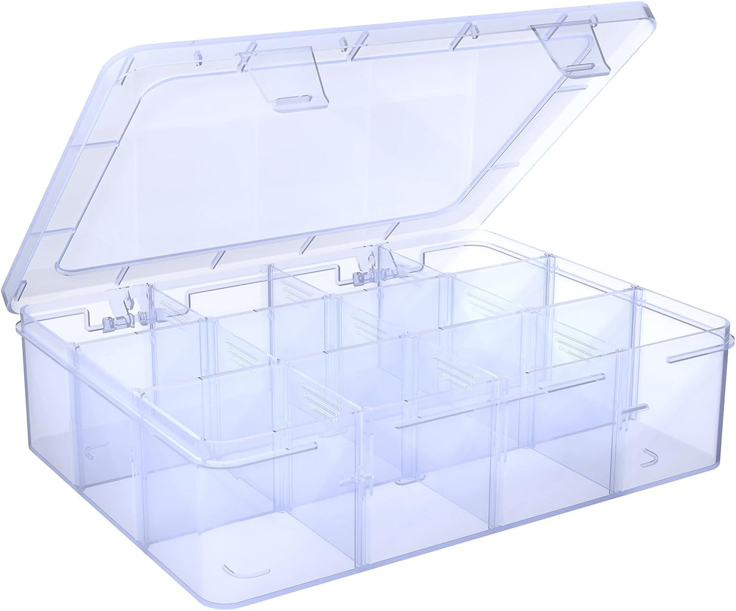 Plastic Organizer Tackle Box, 12 Grids Clear Bead Organizer Compartment Box with Removable Dividers for Snackle box,Parts, Earring Container Tool Fishing Hook Hair Accessories