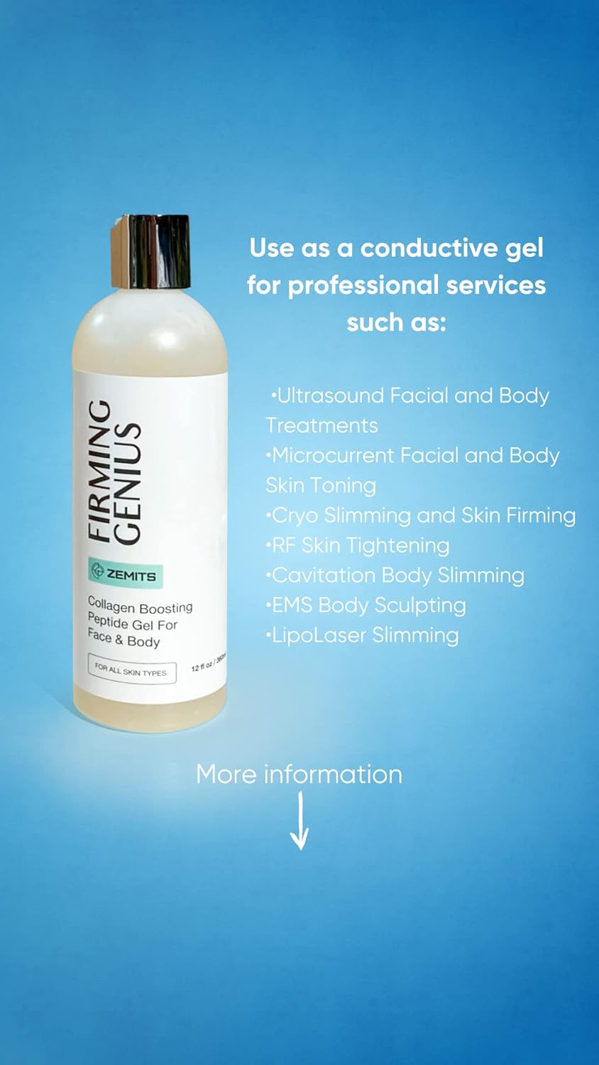 FirmingGenius | Conductive Gel - Collagen Boosting Peptide | Hyaluronic Acid, Hazelnut Oil, Sunflower Oil, Vitamin E | Facial & Body Treatments |12 fl oz