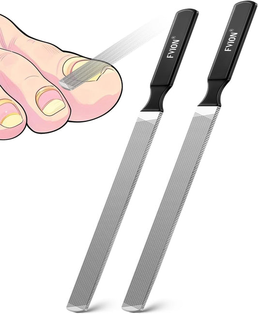 FVION 2 PCS Stainless Steel Double-Sided Long Nail File for Thick Nails – Professional Toenail File, Durable and Efficient Nail Care Tool Ideal for Manicure Or Pedicure