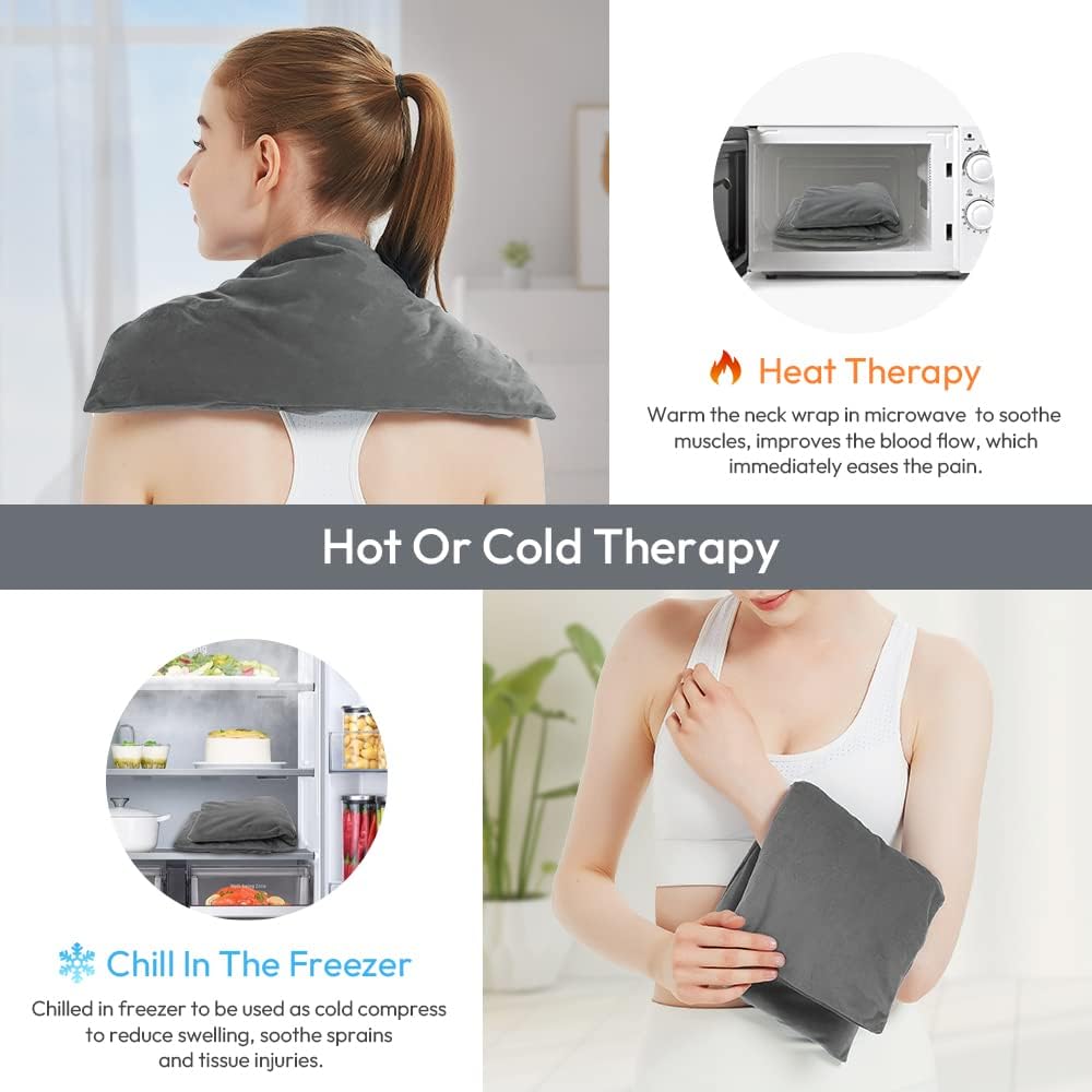 Microwavable Heating Pad with Washable Cover, 8 x 18 Microwave Heating Pad for Neck and Shoulders, Moist Heat Bean Bag Warm Compress for Knee, Joints, Wrist, Abdomen (Dark Gray)