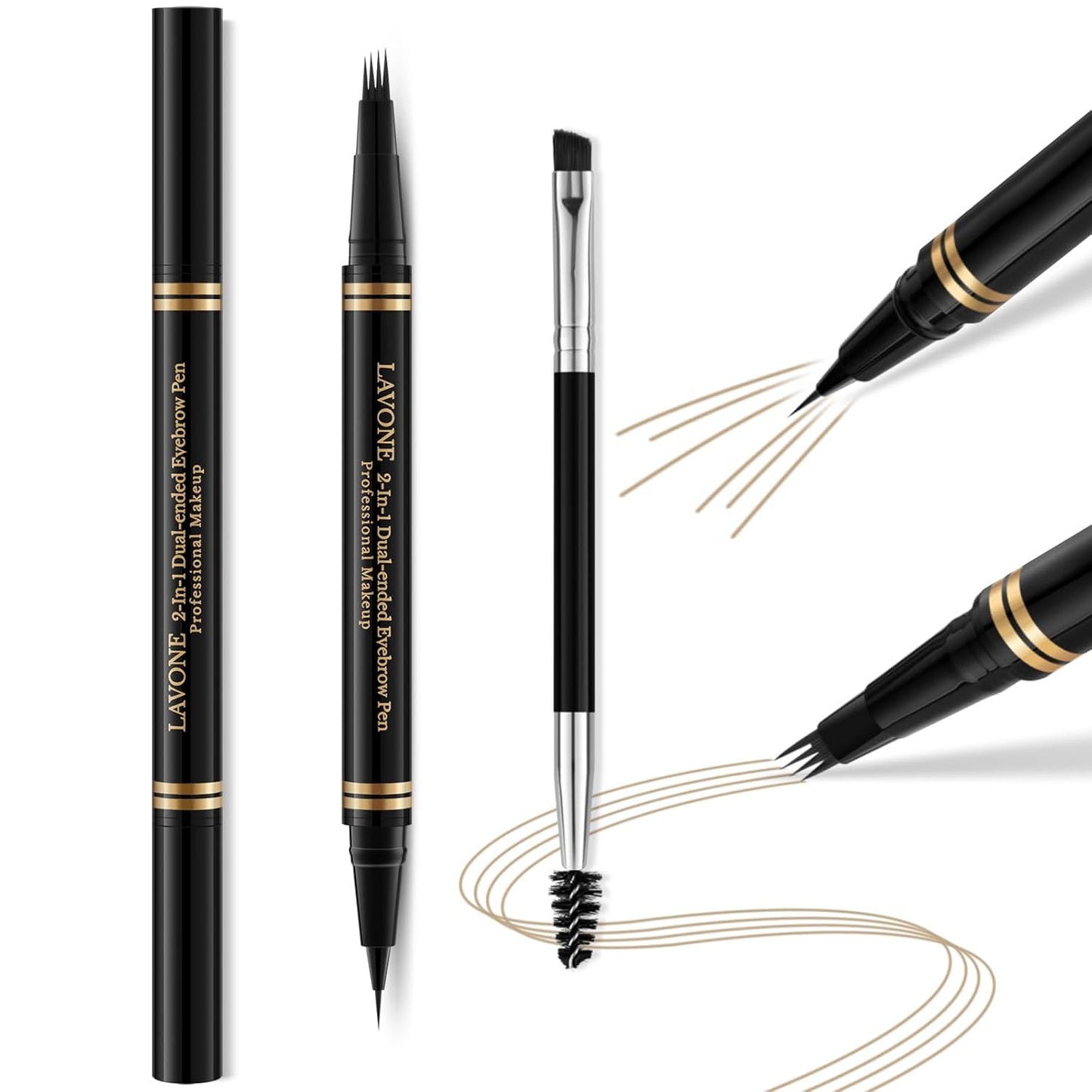 Eyebrow Makeup Kit - 4 Tip Waterproof Microblading Pencil, Eyeliner, Pomade, Dual-ended Brush, Natural Looking - Blonde