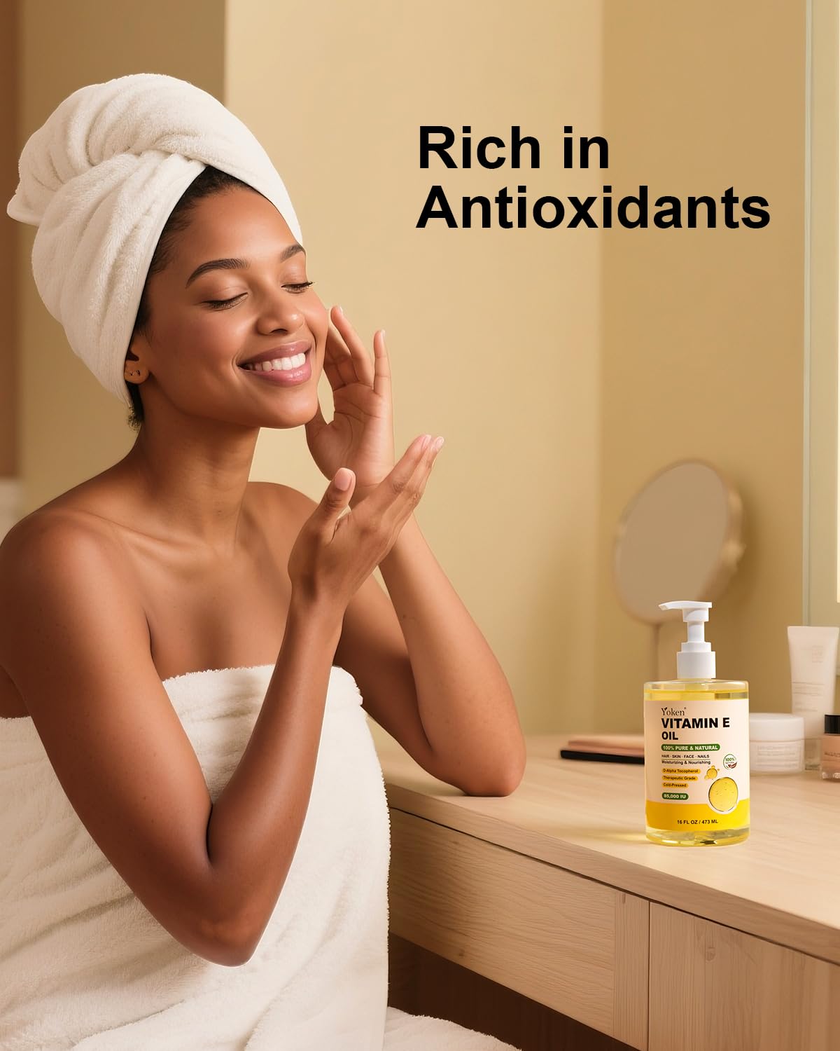 Yoken Vitamin E Oil 16 Fl Oz Organic Vitamin E Oil for Skin 85,000 IU Bulk Vitamine oils for Scars Hair,Face,Nail,Cold Pressed Hexane Free Formula Liquid Perfect Scalp Care Bath and Body oils