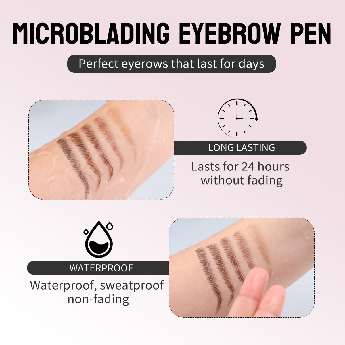 Microblading Eyebrow Pen,2-in-1 Dual-Ended Eye Brow Pencil with 2-Fork-Tip and Precise Brush-Tip, Waterproof Long Lasting Eyebrow Pen for Natural Hair-Like Brows(Dark Brown)